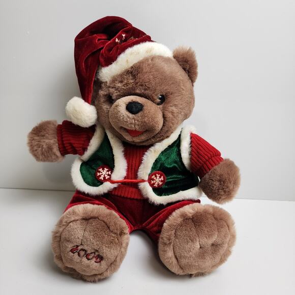 2006 Snowflake Christmas Teddy Bear Dressed in Festive Red & Green Soft Plush - Picture 1 of 7